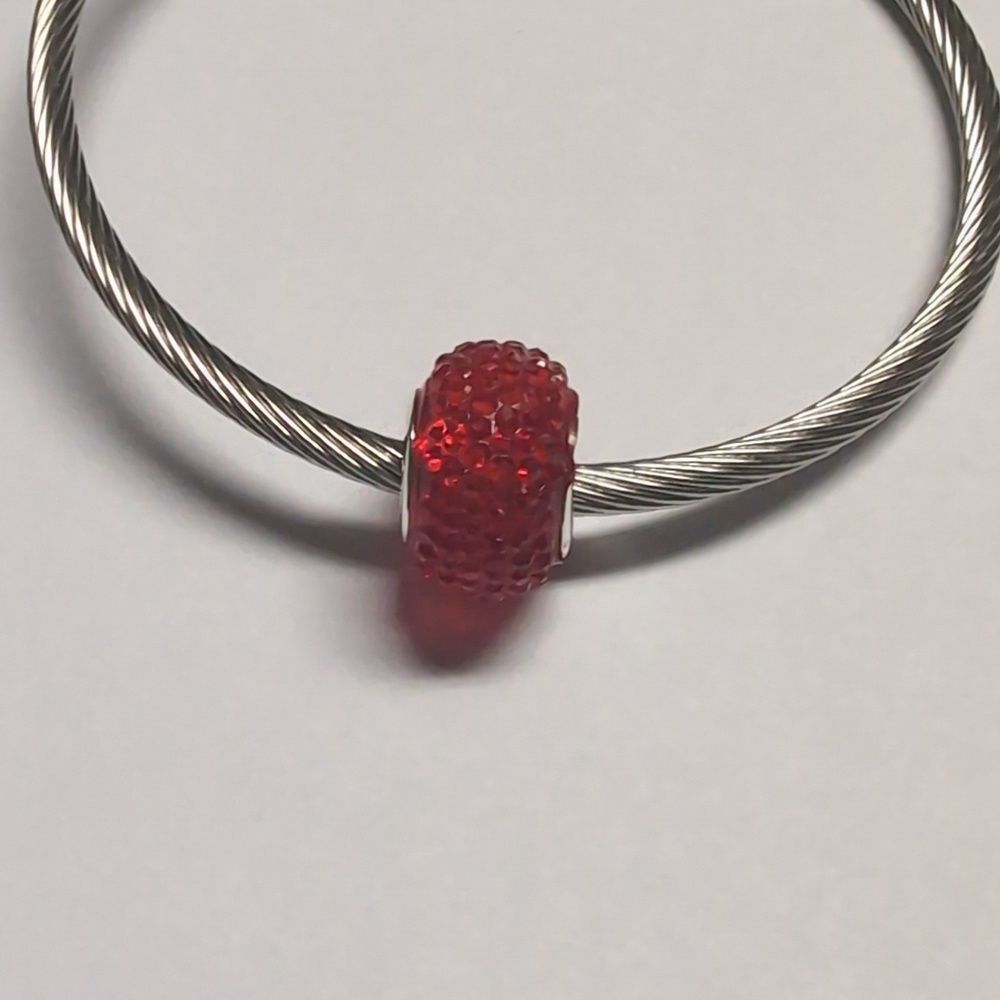 Red Crushed Pave aCharm for Pandora Style Bracelet